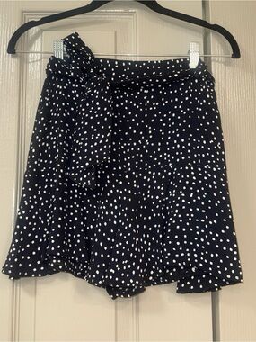 Zara Black and White Polka Dot Tie-Waist Skater Skirt